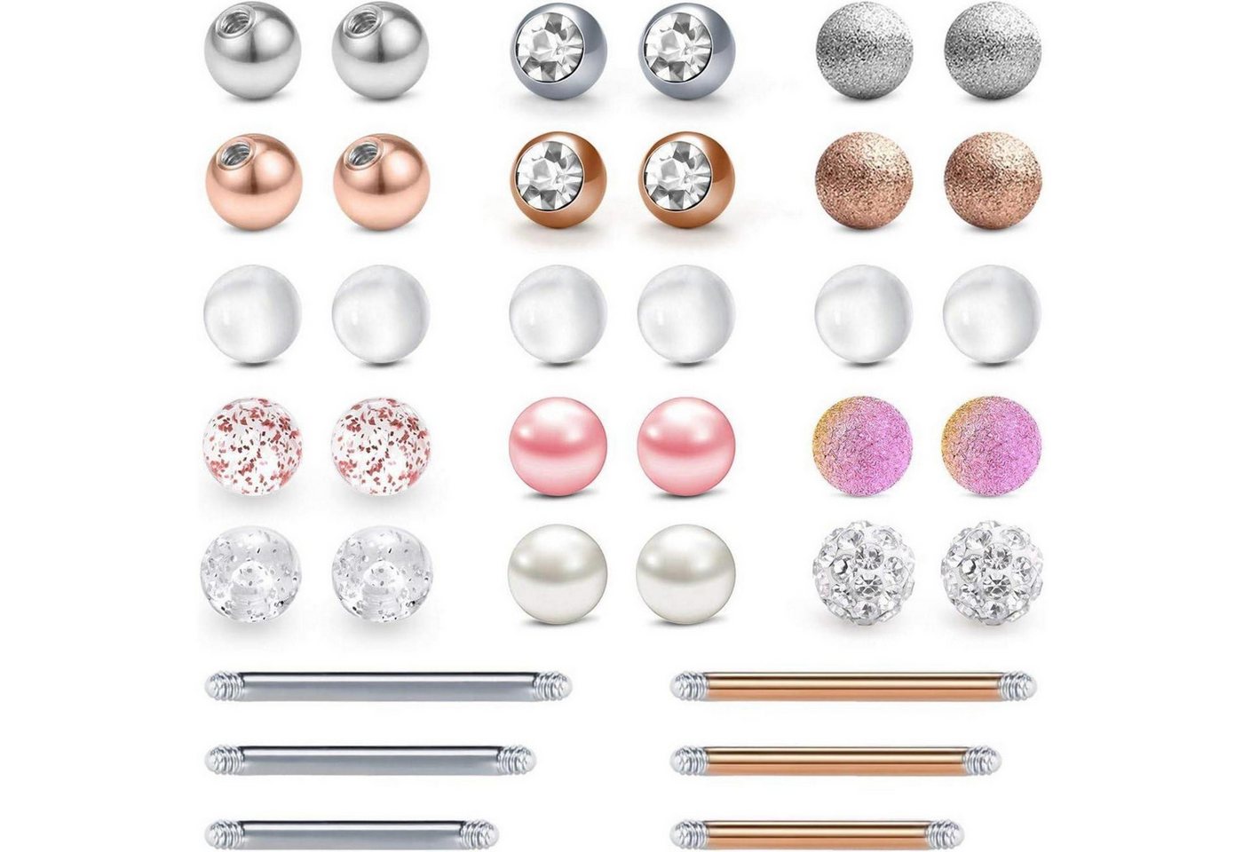 LuxusKollektion Piercing-Set Zungenpiercing Kugeln 5mm 14G Chirurgenstahl Acryl 30stk Rosegld von LuxusKollektion