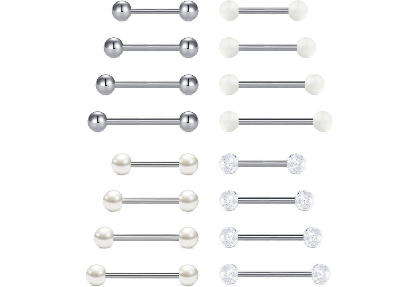 LuxusKollektion Piercing-Set Zungenpiercing Kugeln 5mm Chirurgenstahl 12 14 16 18mm Silber+kugel von LuxusKollektion