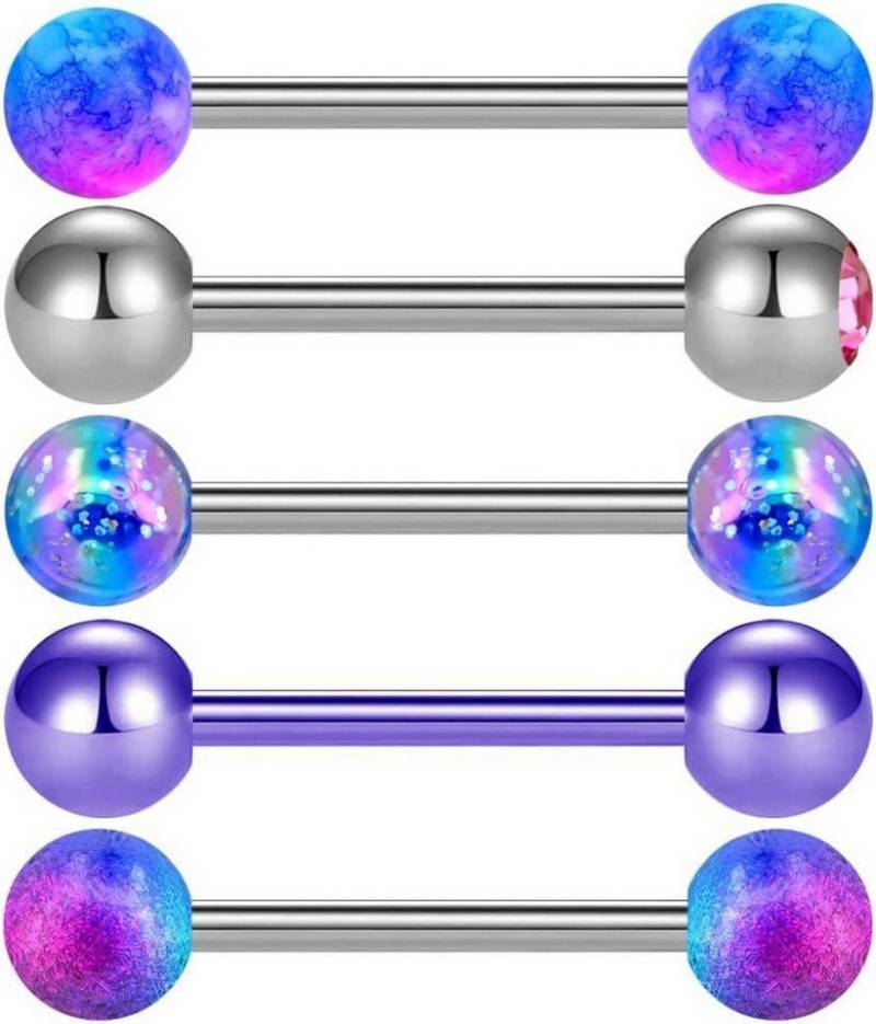 OUFER Piercing-Set Zungenpiercing Set 14G Violett Chirurgenstahl 16mm 1.6mm Piercings von OUFER