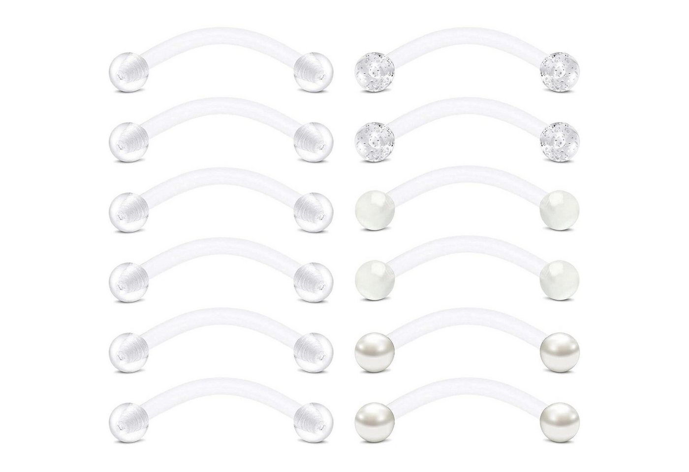 LuxusKollektion Piercing-Set Zungenpiercing Set Bioflex Acryl 14G 12mm 14mm 14mm Curved Barbell von LuxusKollektion