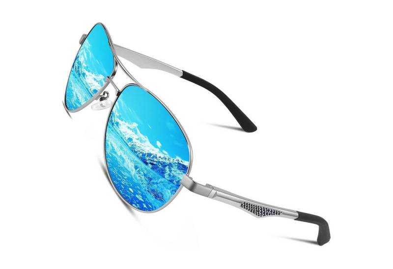 LuxusKollektion Pilotenbrille Herren Sonnenbrille Polarisierte Piloten Metall Rahmen Silber Blau von LuxusKollektion