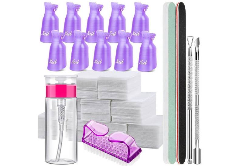 FANDAMEI Polierblock Nagellackentferner Werkzeuge Set Nagel Clips Lila Wattepads 100ML von FANDAMEI