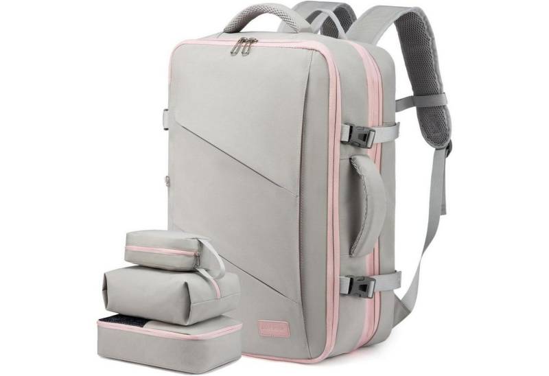 LuxusKollektion Reiserucksack Business Reiserucksack Handgepäck Damen 17 Zoll Laptop Rosa Grau von LuxusKollektion