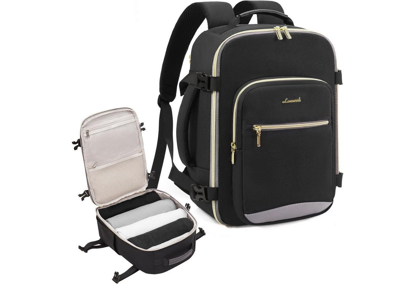 LuxusKollektion Reiserucksack Handgepäck Rucksack 45x36x20 Ryanair Eurowings Schwarz+grau 45x36x20cm von LuxusKollektion