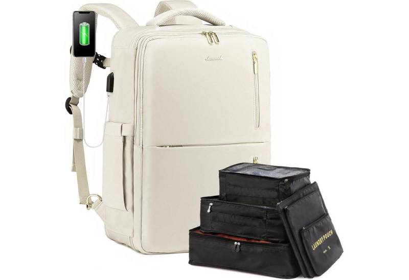 LuxusKollektion Reiserucksack Handgepäck Rucksack mit Schuhfach, erweiterbar, 30-40l, 18 Zoll, Beige von LuxusKollektion