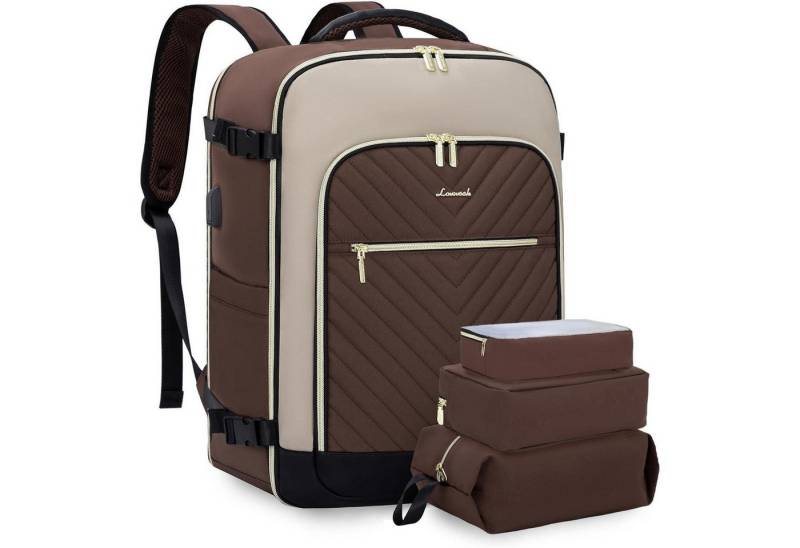 LuxusKollektion Reiserucksack Handgepäck Tasche Laptop 17.3 zoll Dunkelkaffee Aprikose Schwarz von LuxusKollektion