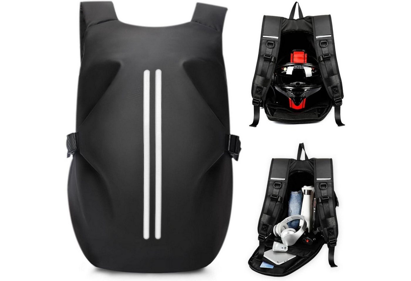 LuxusKollektion Reiserucksack Motorradrucksack Helmrucksack wasserdicht Laptop schwarz H-schwarz S von LuxusKollektion