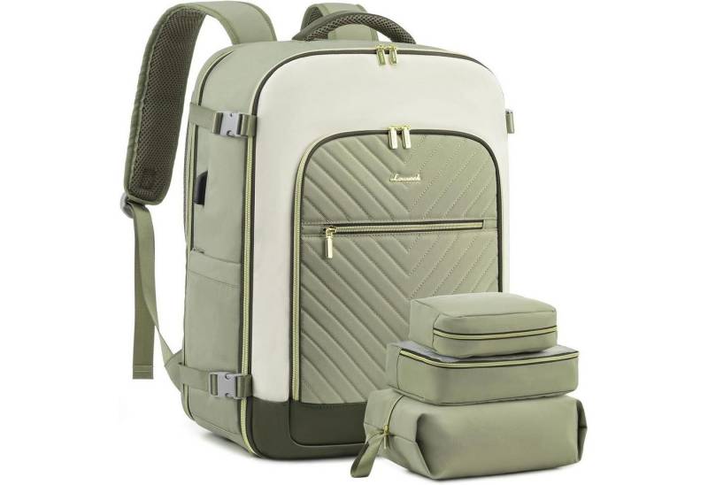 LuxusKollektion Reiserucksack Rucksack Damen Handgepäck Laptop 17.3 zoll Hellgrün Beige von LuxusKollektion