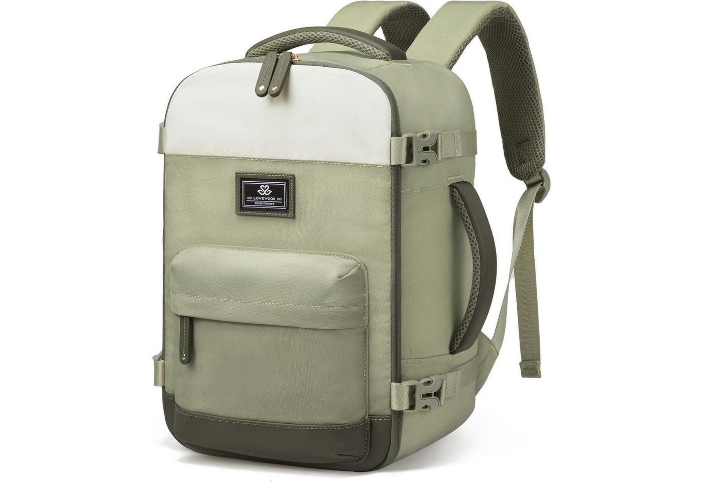 LuxusKollektion Reiserucksack Rucksack Handgepäck 1-beige Grün 40x20x25 cm(Einzelpaket) von LuxusKollektion