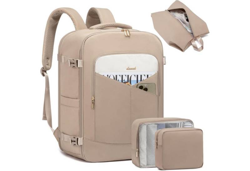 LuxusKollektion Reiserucksack Rucksack Handgepäck 40L Damen Laptop 17 Zoll wasserdicht L Khaki+beige von LuxusKollektion