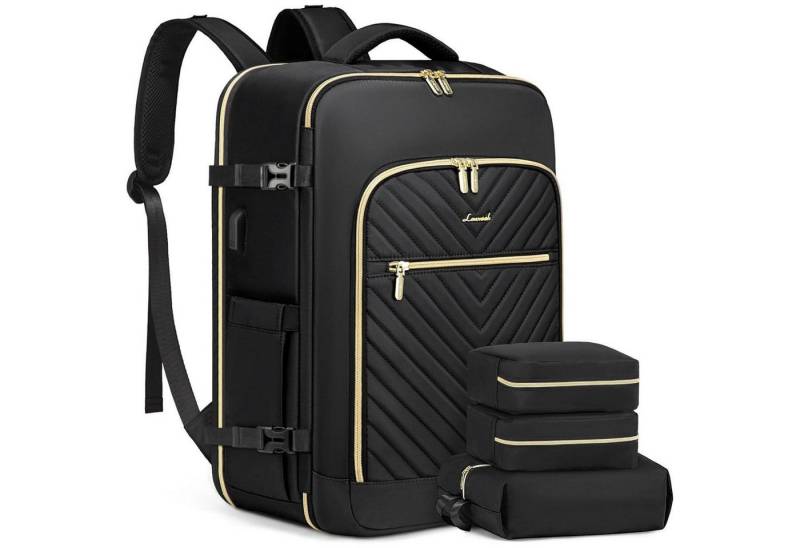 LuxusKollektion Reiserucksack Rucksack Handgepäck 40L Damen Laptop Wasserdicht 17.3 zoll Schwarz von LuxusKollektion