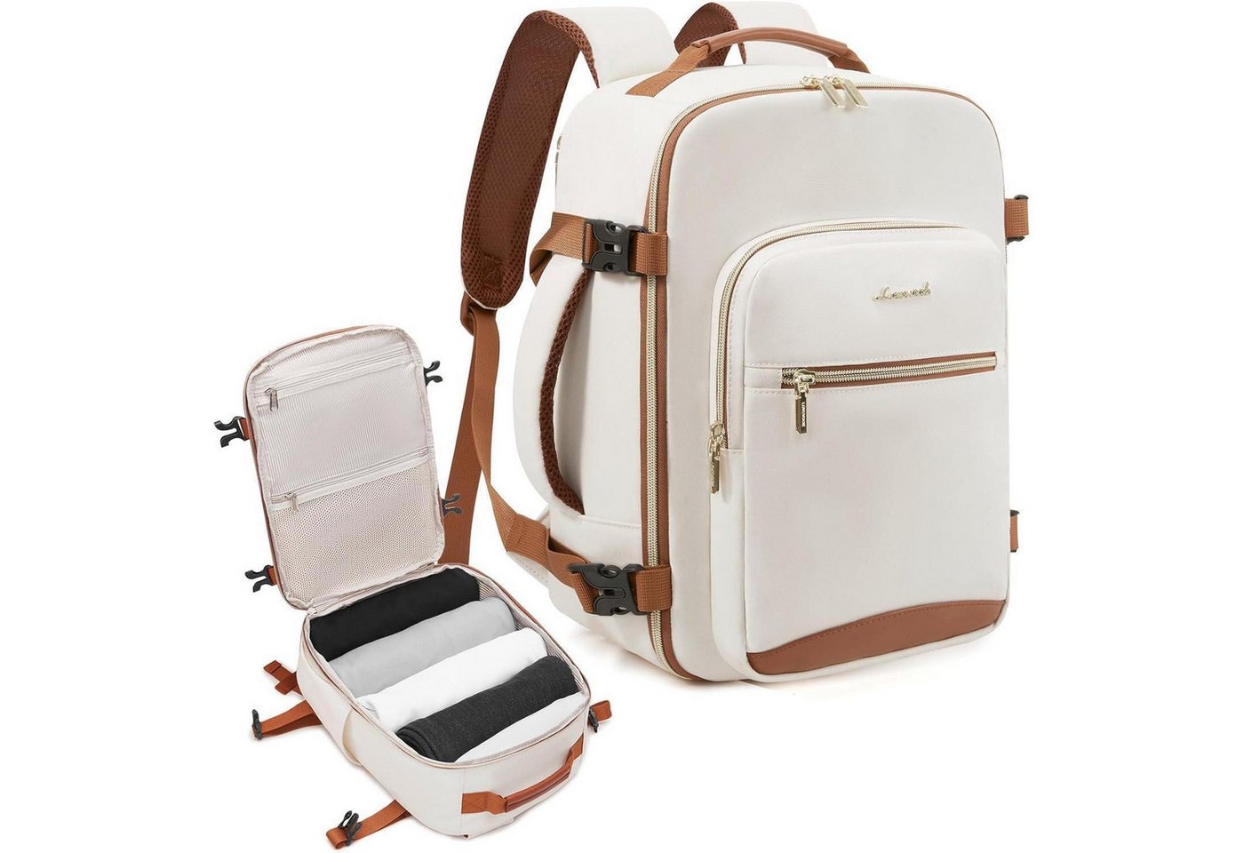 LuxusKollektion Reiserucksack Rucksack Handgepäck 40x20x25 Ryanair Laptop Beige+braun 40x20x25cm von LuxusKollektion