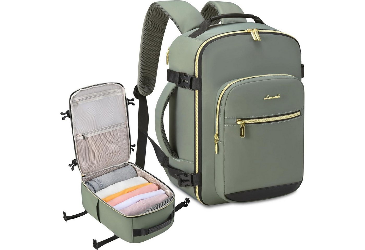 LuxusKollektion Reiserucksack Rucksack Handgepäck 40x20x25 Untersitz Laptop 14Zoll Grün 40x20x25cm von LuxusKollektion