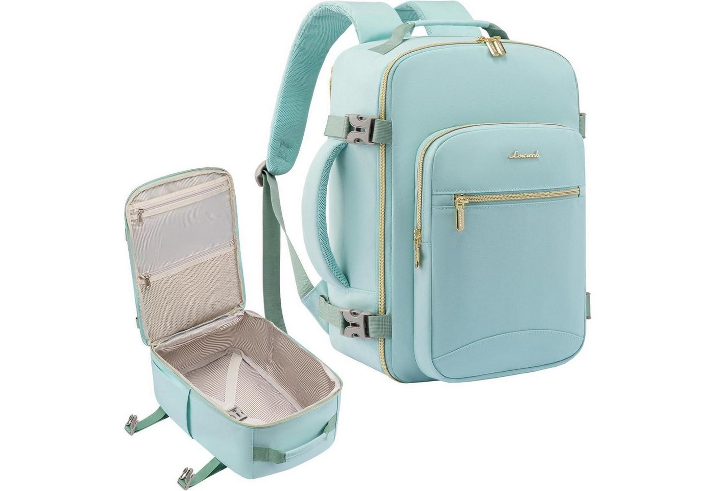 LuxusKollektion Reiserucksack Rucksack Handgepäck 40x20x25 Untersitz Laptop Mintgrün 40x20x25cm von LuxusKollektion