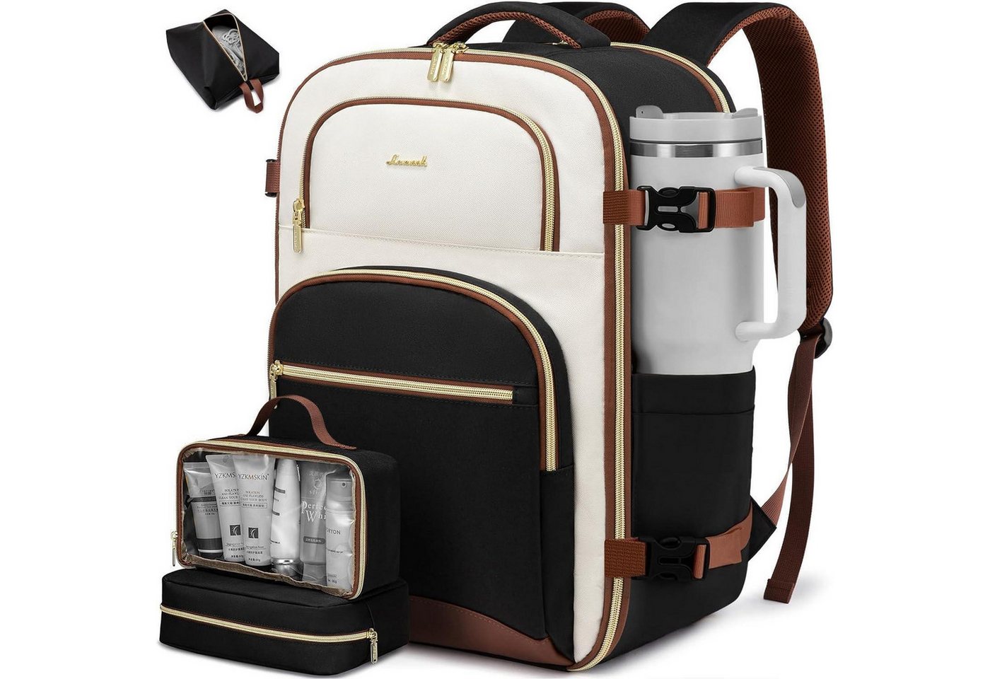 LuxusKollektion Reiserucksack Rucksack Handgepäck 50L Reiserucksack 18 zoll Beige-schwarz-braune von LuxusKollektion