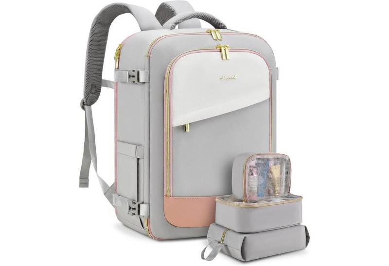 LuxusKollektion Reiserucksack Rucksack Handgepäck wasserdicht Schuhfach 17.3inch 40L Grau rosa beige von LuxusKollektion