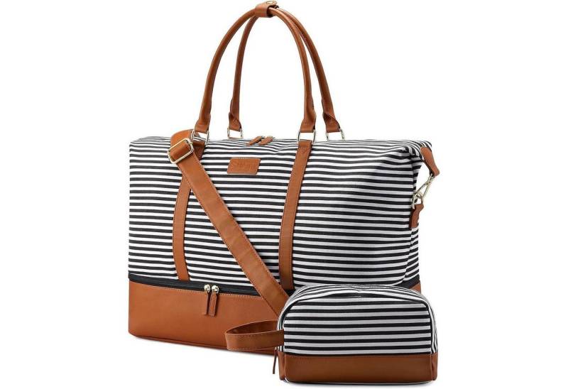 LuxusKollektion Reisetasche Weekender Reisetasche Damen Canvas PU-Leder XL 53 x 37 x 23 cm von LuxusKollektion