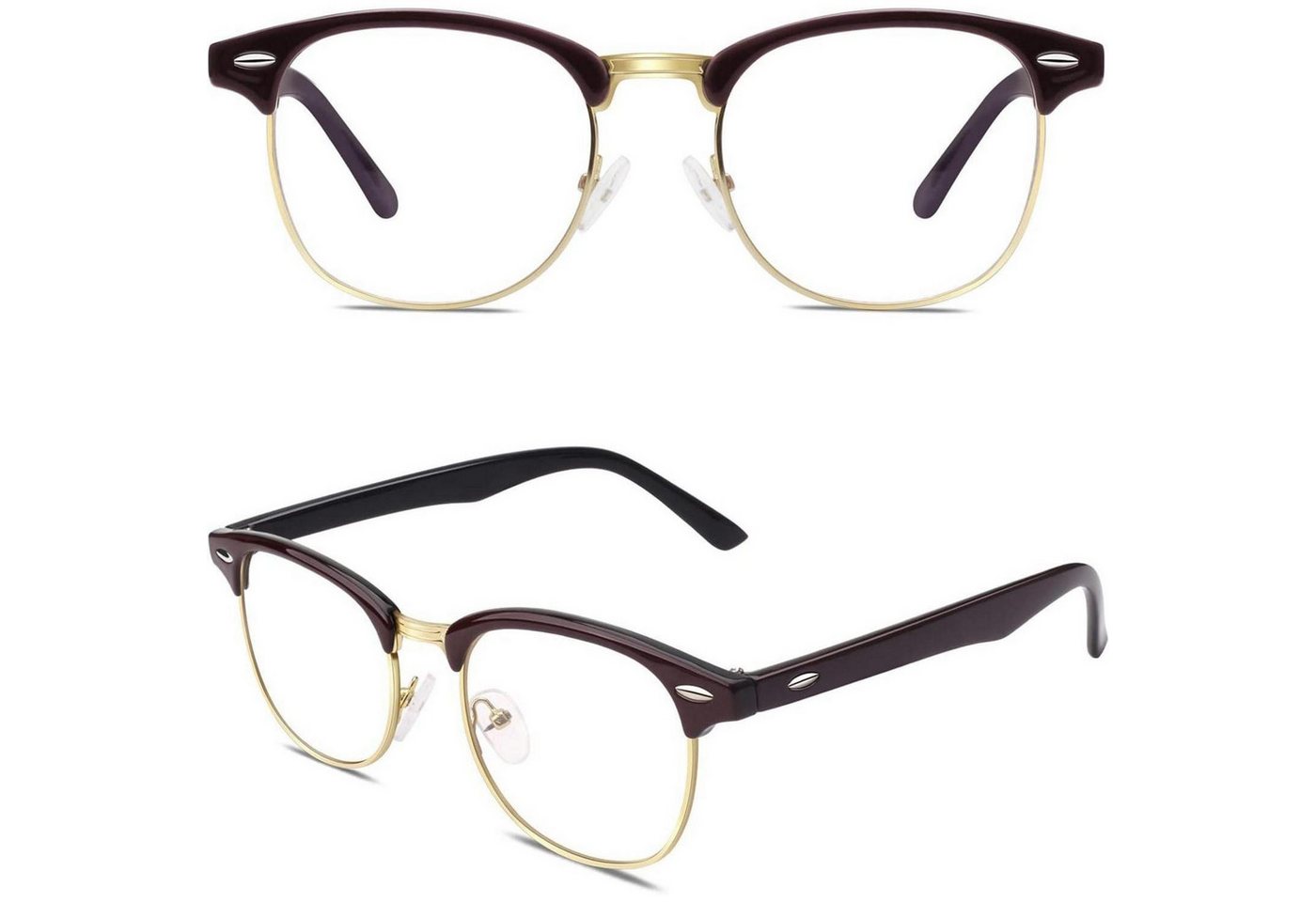 LuxusKollektion Retrosonnenbrille Brille Halbrahmen Nerd Fensterglas UV400 Damen Herren Rot Schwarz von LuxusKollektion