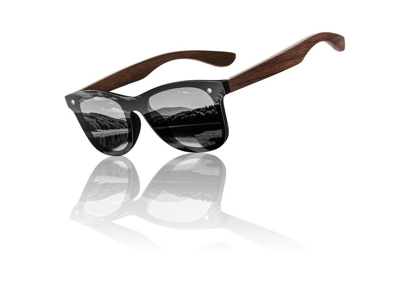LuxusKollektion Retrosonnenbrille Polarisierte Sonnenbrille Holz Retro UV400 Schutz Schwarz Natur-Look von LuxusKollektion