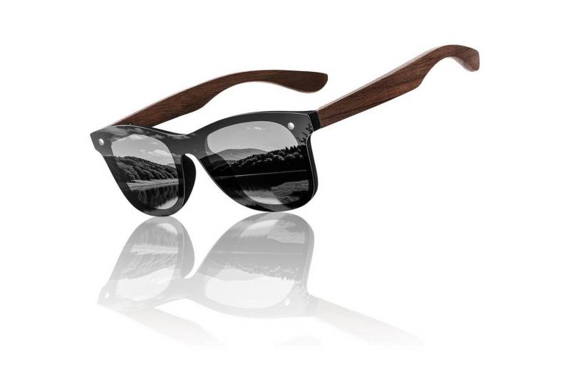 LuxusKollektion Retrosonnenbrille Polarisierte Sonnenbrille Holz Retro UV400 Schutz Schwarz Natur-Look von LuxusKollektion