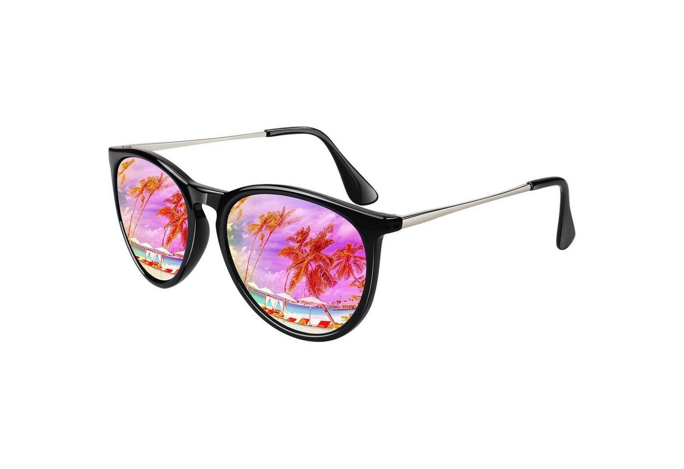LuxusKollektion Retrosonnenbrille Sonnenbrille Damen 1 Glänzender Schwarz Rahmen Rosa-lila Linse von LuxusKollektion