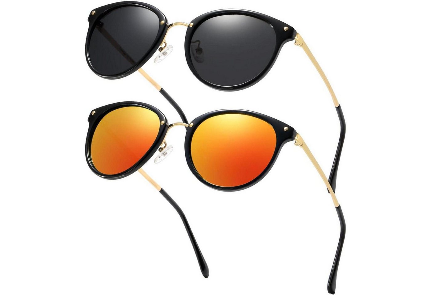 LuxusKollektion Retrosonnenbrille Sonnenbrille Damen Herren Metallrahmen 2 Pack Polarisierte grau rot von LuxusKollektion