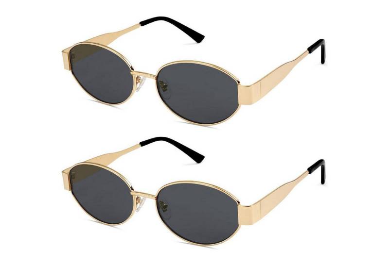 LuxusKollektion Retrosonnenbrille Sonnenbrille Damen Herren Oval Metal UV400 SJ1217 Gold Grau gold Grau von LuxusKollektion