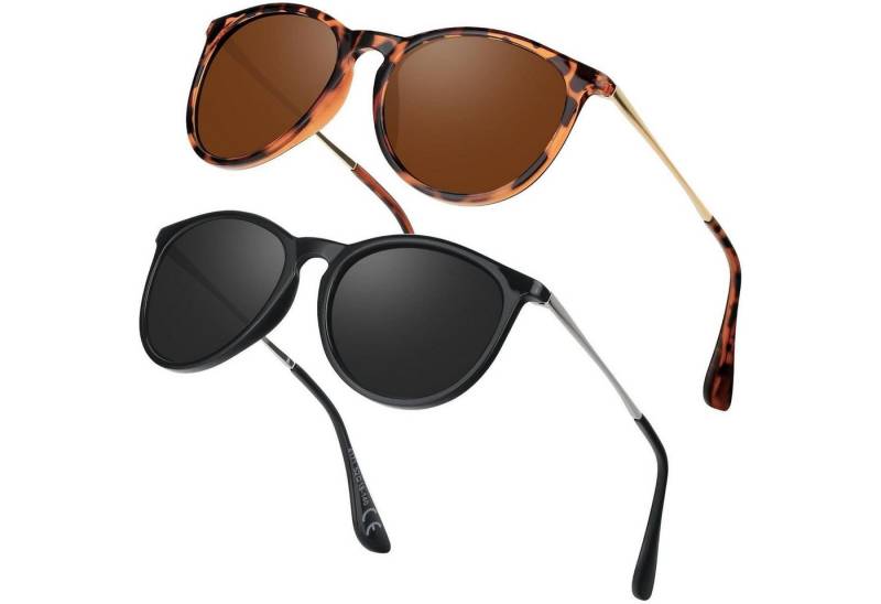 LuxusKollektion Retrosonnenbrille Sonnenbrille Damen polarisiert retro rund UV400 Schwarz braun von LuxusKollektion