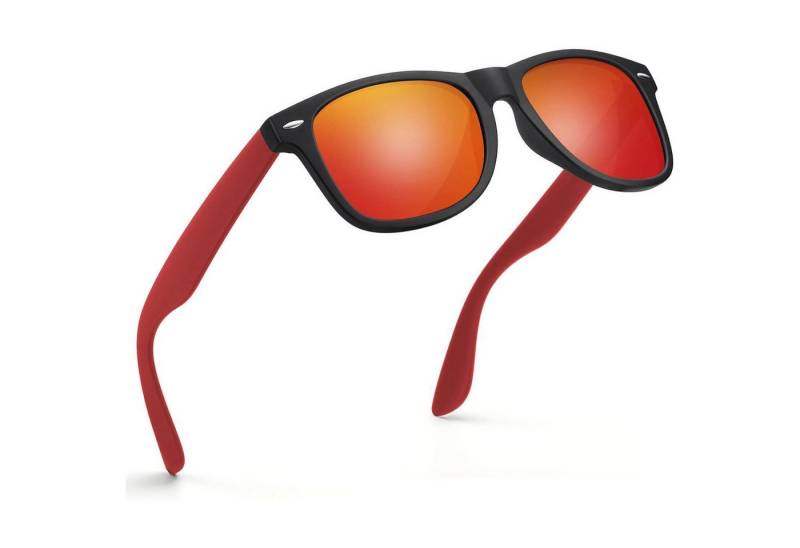 LuxusKollektion Retrosonnenbrille Sonnenbrille Herren Damen Schwarzer Rahmen Rotes Bein Rot Gespiegelt von LuxusKollektion