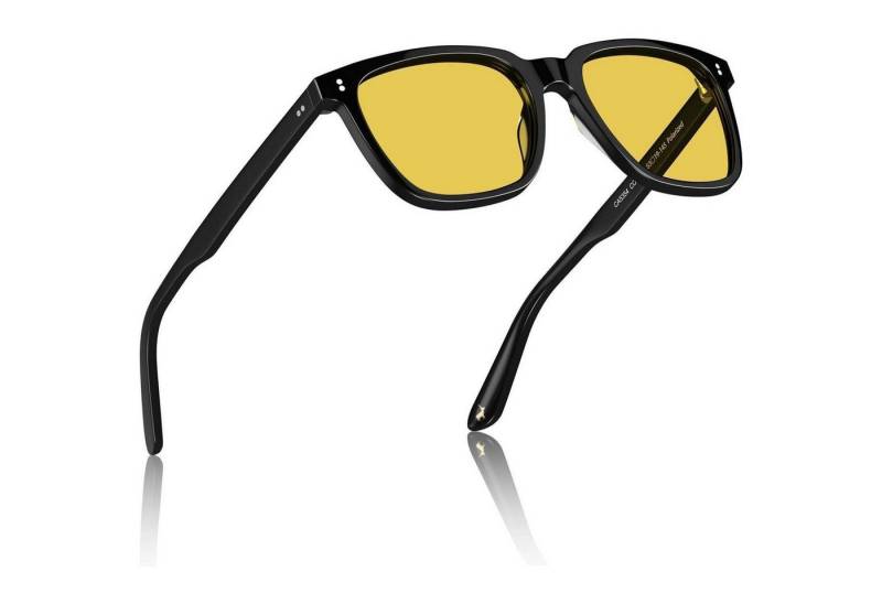 LuxusKollektion Retrosonnenbrille Sonnenbrille Herren Polarisierte Acetat N Rahmen Schwarz Linsen Gelb von LuxusKollektion