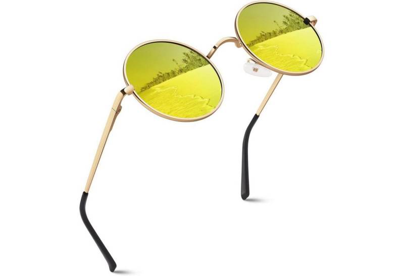 LuxusKollektion Retrosonnenbrille Sonnenbrille Polarisierte Retro Runde Herren Damen UV400 Gold Orange von LuxusKollektion