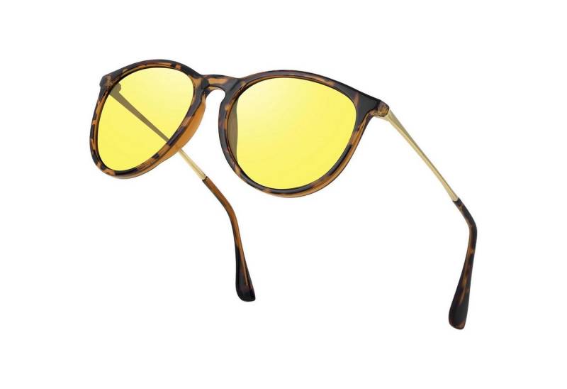 LuxusKollektion Retrosonnenbrille Sonnenbrille Polarisierte UV400 Damen Rund Cateye Retro Leoparden Gelb von LuxusKollektion