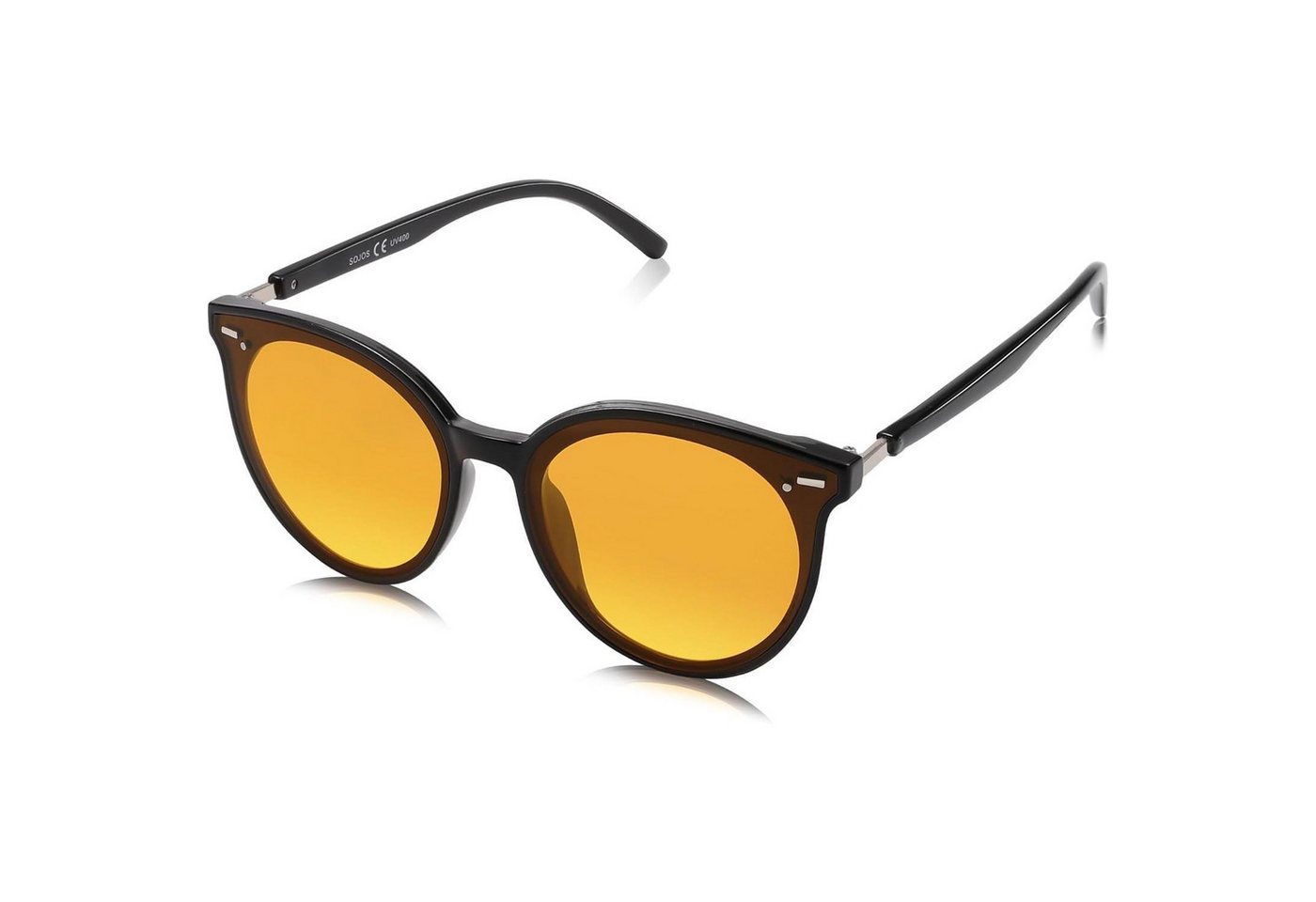 LuxusKollektion Retrosonnenbrille Sonnenbrille Retro Runde Damen Herren Schwarz Rahmen Orange Linse von LuxusKollektion