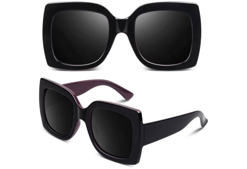 LuxusKollektion Retrosonnenbrille Sonnenbrille Übergroße Damen Retro 1.1 Schwarz-lila Rahmen Grau Linse von LuxusKollektion