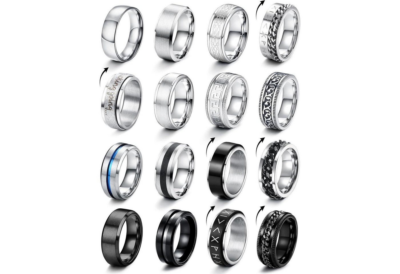 LuxusKollektion Ring-Set Ring Edelstahl Herren Silber Schwarz Keltischer Knoten 67 (21.3) von LuxusKollektion