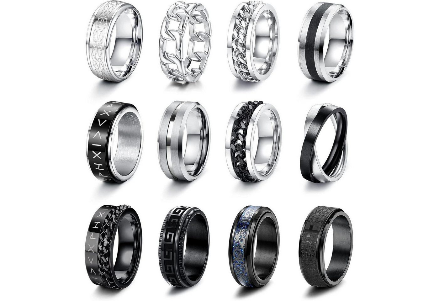LuxusKollektion Ring-Set Ringe Edelstahl Herren Damen Ehering Verlobungsringe Silber-12pcs 67 von LuxusKollektion