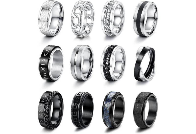 LuxusKollektion Ring-Set Ringe Edelstahl Herren Damen Ehering Verlobungsringe Silber-12pcs 67 von LuxusKollektion