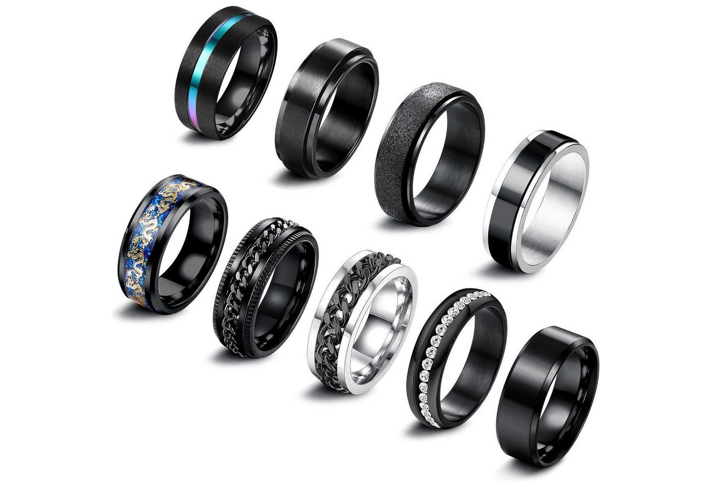 LuxusKollektion Ring-Set Ringe Edelstahl Herren Damen Spinner Siegelring Schwarz 65 (20.7) von LuxusKollektion