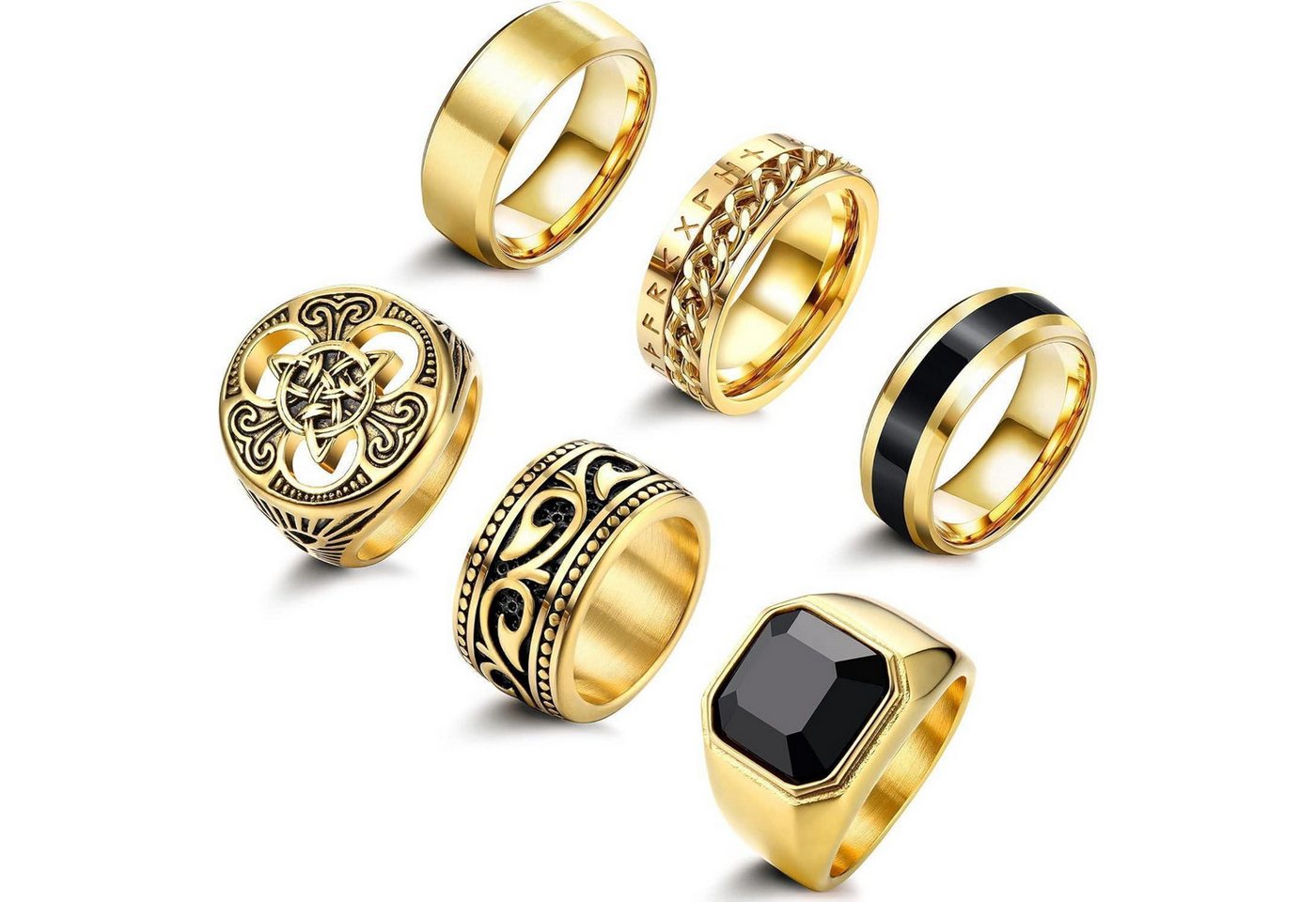 LuxusKollektion Ring-Set Ringe Herren Edelstahl Keltisch Knoten Biker Wikinger Gold 67 (21.3) von LuxusKollektion