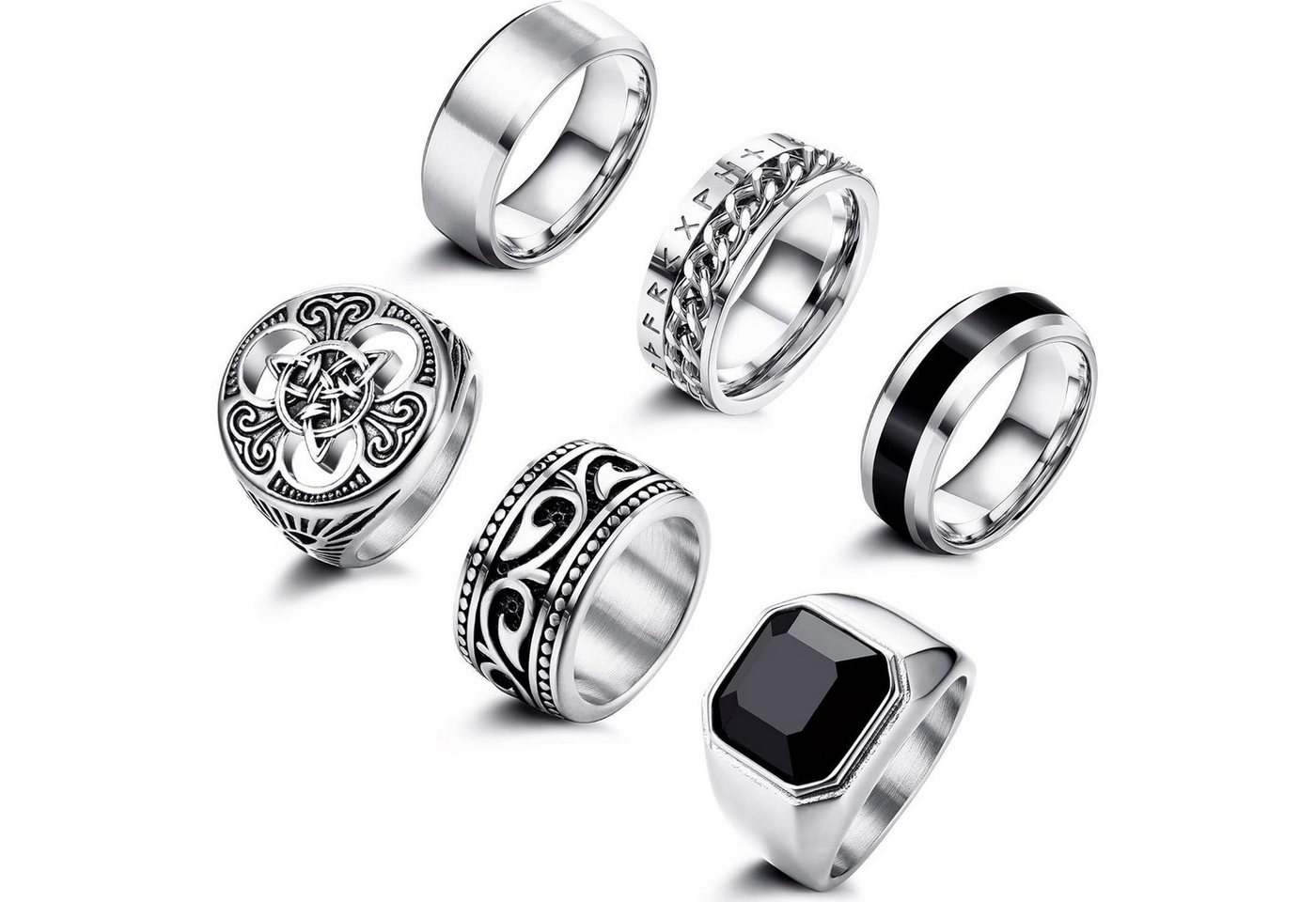 LuxusKollektion Ring-Set Ringe Herren Edelstahl Siegelringe Keltische Knoten Schwarz 62 (19.7) von LuxusKollektion