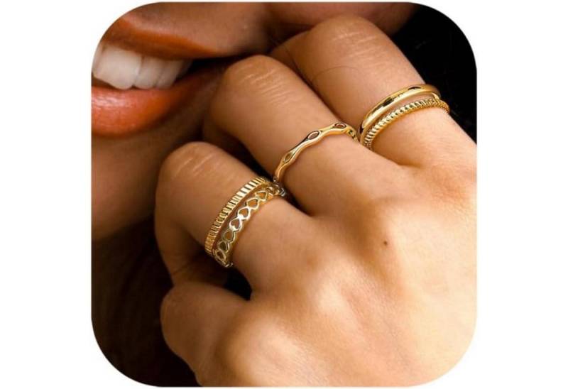 Adramata Ring-Set Vergoldete Verstellbare Ringe Set 5 Stück - Gold Daumenring Fingerring von Adramata