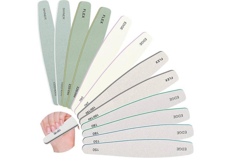 CGBE Sandblatt-Nagelfeile 12er Nagelfeilen Set für Maniküre 100-4000 Körnung, waschbar von CGBE