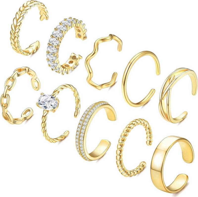 LuxusKollektion Schmuckset 10Pcs Verstellbare Ringe Set Damen Gold 14 Karat Vergoldet - Bandringe von LuxusKollektion
