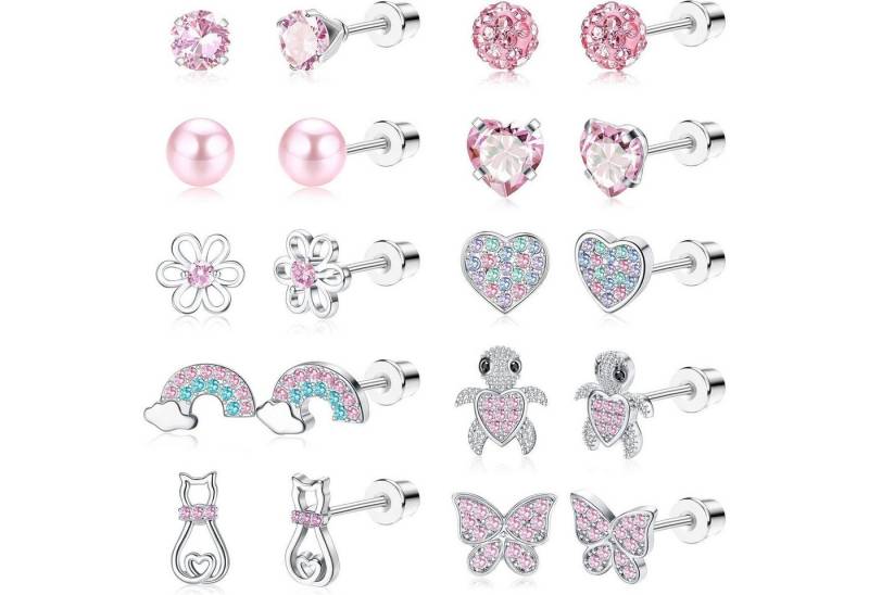 LuxusKollektion Schmuckset 10er Set Kleine Ohrstecker Mädchen 316L Chirurgenstahl Zirkonia Tragus von LuxusKollektion