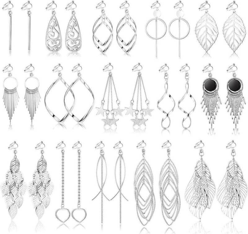 LuxusKollektion Schmuckset 15Paar Ohrclips Damen Mädchen Boho Hängend Ohrringe Clip Twist Lang von LuxusKollektion