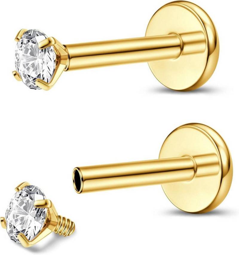 LuxusKollektion Schmuckset 2er Set Titan Lippenpiercing Nasenstecker Innengewinde Gold Silber 16G von LuxusKollektion
