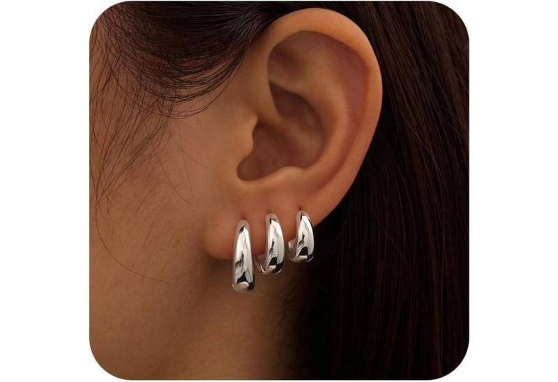 LuxusKollektion Schmuckset 3 Paar Creolen Silber 925/Gold Damen Ohrringe Set 14K Vergoldet Mini von LuxusKollektion