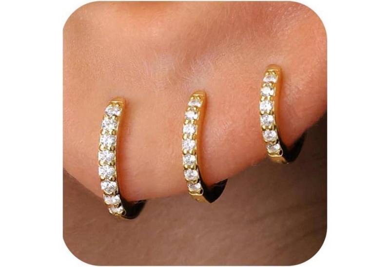 LuxusKollektion Schmuckset 3 Paar Creolen Silber 925 Gold Damen Ohrringe Set 14K Vergoldet Mini von LuxusKollektion