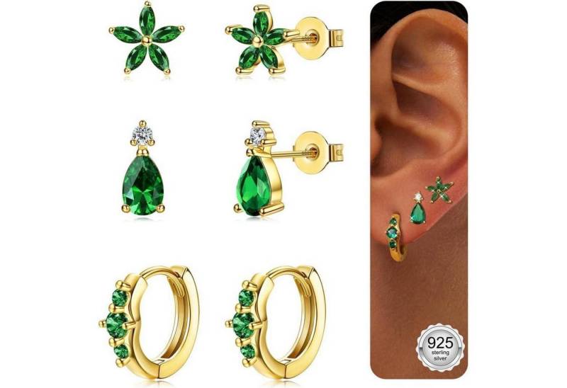 LuxusKollektion Schmuckset 3 Paar Ohrringe Silber Gold Damen Mädchen 925 Creolen Ohrstecker Set von LuxusKollektion