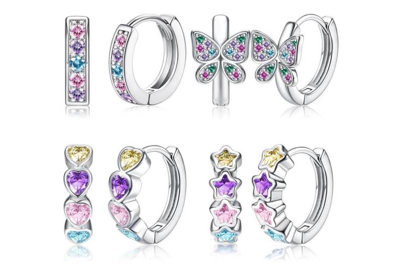 LuxusKollektion Schmuckset 4 Paar Kleine Creolen Silber Set Mädchen Ohrringe Herz Stern von LuxusKollektion